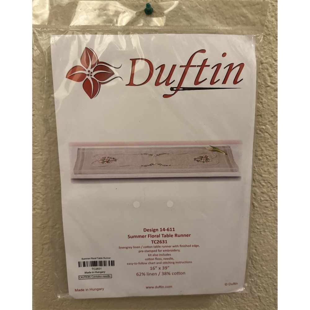 Duftin Summer Floral Table Runner Kit TC2631 Linen Pre Stamped Embroidery 16x39"